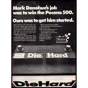 1971 Sears Die Hard Diehard Car Battery Vintage Print Ad Pocono 500 Wall Art